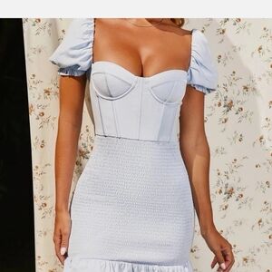 Oh Polly Blue Ruffled Bustier Mini Dress
